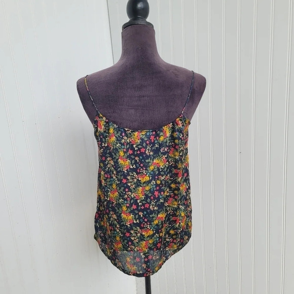 Tucker For Target Navy Blue Red Yellow Floral Spaghetti Strap Top Crinkle Sz S - Picture 9 of 10